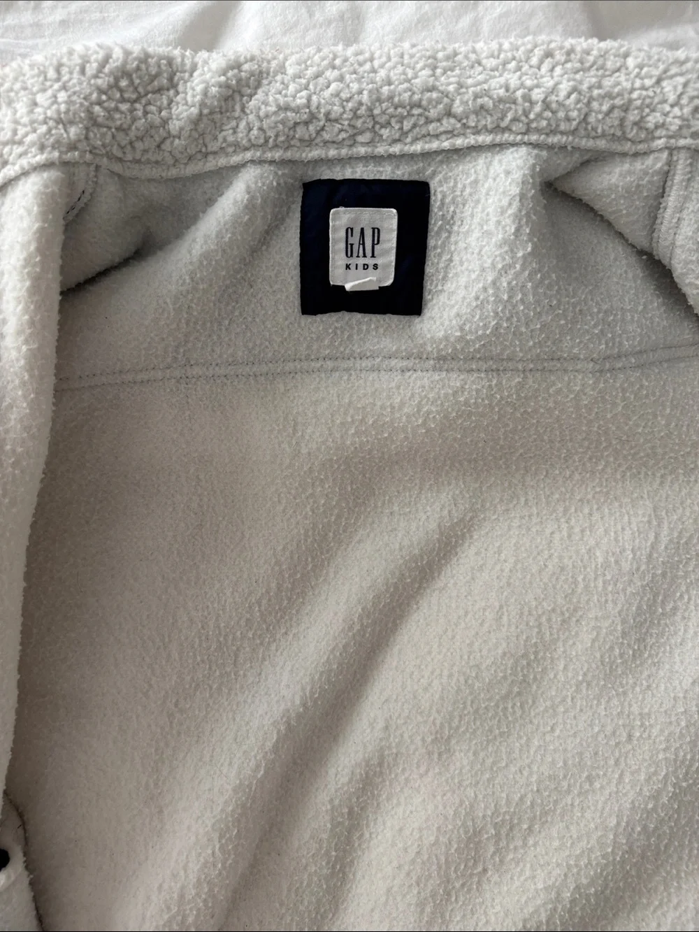 GAP Cream Sherpa Jacket with Navy Chest Pocket